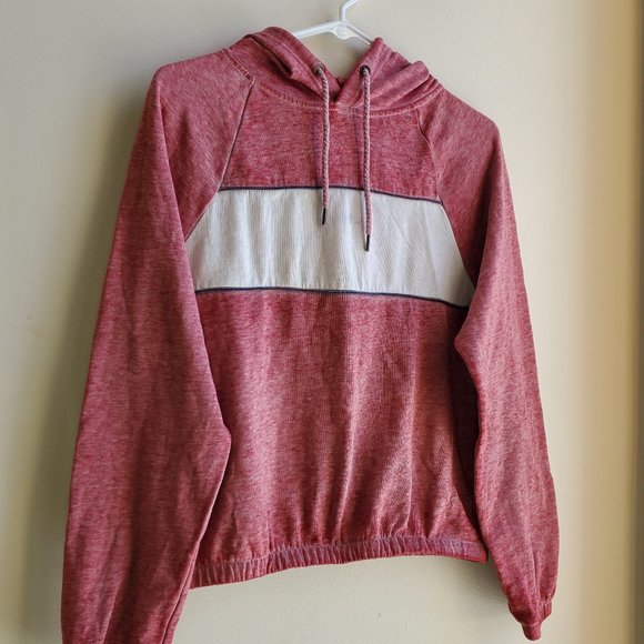 Pink Rose Pink/White Cropped Hooded Sweatshirt Size Medium - Picture 1 of 13